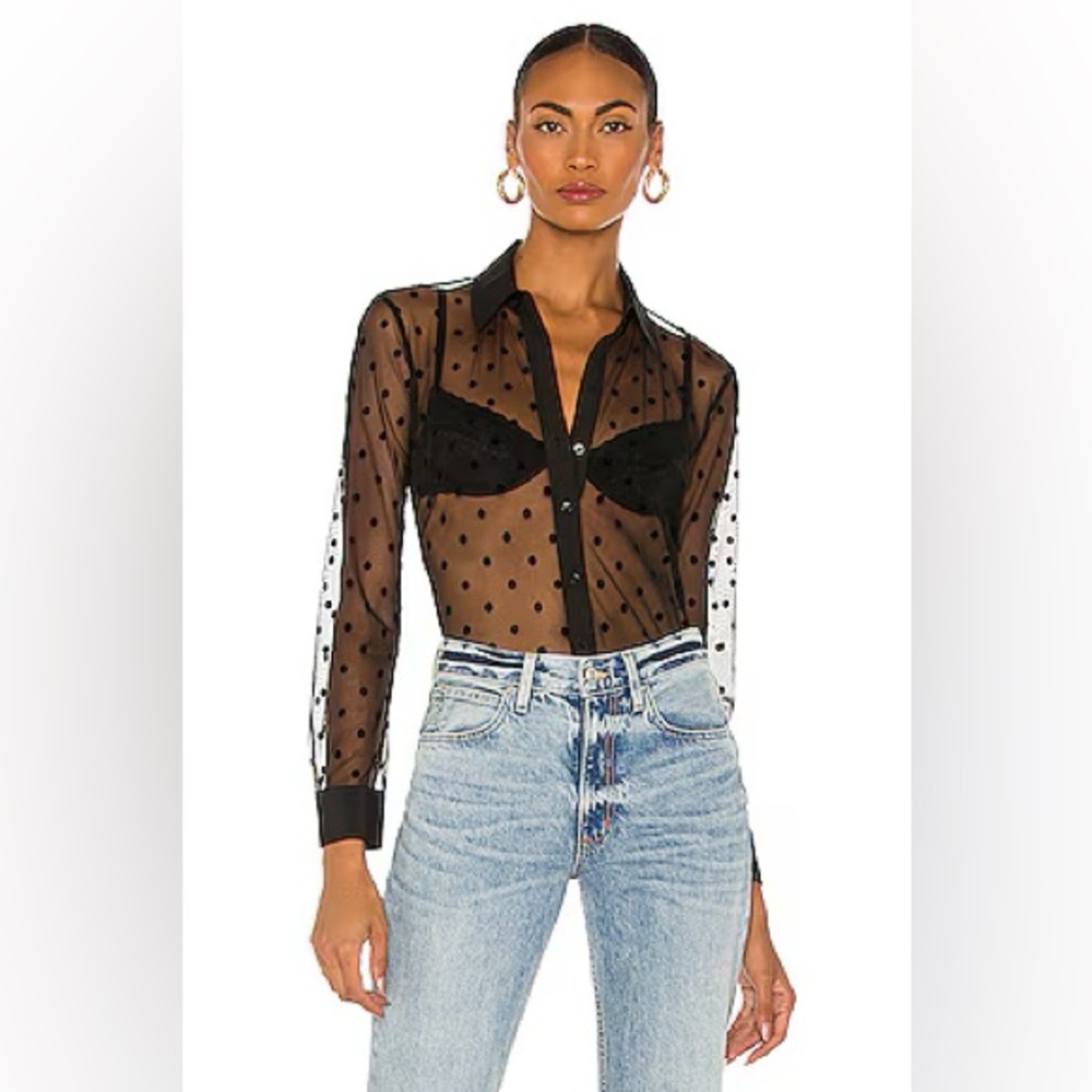 NEW L'AGENCE Hailie Sheer Polka Dot Blouse